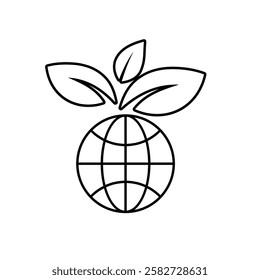 sustainable icon. earth and plant vector. reuse, recycle, renewal for carbon reduction, net zero, green energy, eco-friendly concept. Line design style
