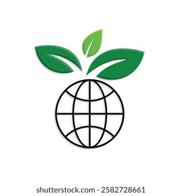 sustainable icon. earth and plant vector. reuse, recycle, renewal for carbon reduction, net zero, green energy, eco-friendly concept. Mixed design style