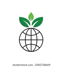 sustainable icon. earth and plant vector. reuse, recycle, renewal for carbon reduction, net zero, green energy, eco-friendly concept. Mixed design style