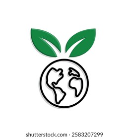 sustainable icon. earth and plant vector. reuse, recycle, renewal for carbon reduction, net zero, green energy, eco-friendly concept. Mixed design style