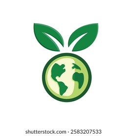sustainable icon. earth and plant vector. reuse, recycle, renewal for carbon reduction, net zero, green energy, eco-friendly concept. Flat color design style