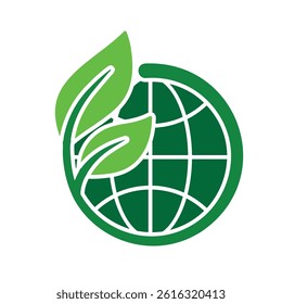 sustainable icon. earth and plant vector. reuse, recycle, net zero, green energy, eco-friendly concept. Solid design style