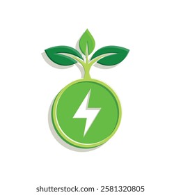 sustainable icon. green energy vector. tree and lightning symbol. reuse, recycle, net zero, green energy, ecofriendly concept. Simple 3D design style