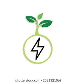 sustainable icon. green energy vector. tree and lightning symbol. reuse, recycle, net zero, green energy, ecofriendly concept. Mixed design style