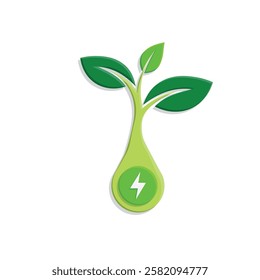 sustainable icon. green energy vector. tree and lightning symbol. reuse, recycle, net zero, green energy, eco friendly concept. Simple 3D design style