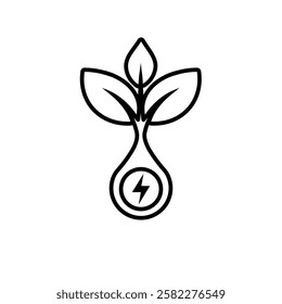 sustainable icon. green energy vector. tree and lightning symbol. reuse, recycle, net zero, green energy, eco friendly concept. Line design style