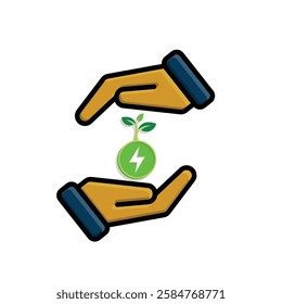 sustainable icon. green energy vector in hand. tree and lightning symbol. reuse, recycle, net zero, green energy, eco friendly concept. Simple 3D design style