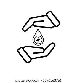 sustainable icon. green energy vector in hand. lightning symbol. reuse, recycle, net zero, green energy, eco friendly concept. Line design style