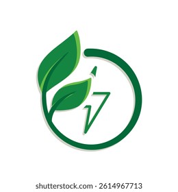 sustainable icon. green energy vector. plant and lightning symbol. reuse, recycle, net zero, green energy, eco friendly concept. Mixed design style