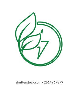 sustainable icon. green energy vector. plant and lightning symbol. reuse, recycle, net zero, green energy, eco friendly concept. Line design style