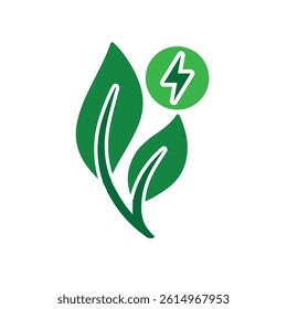 sustainable icon. green energy vector. plant and lightning symbol. reuse, recycle, net zero, green energy, eco friendly concept. Solid design style