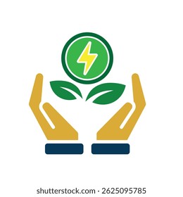 sustainable icon. green energy vector in hand. reuse, recycle, net zero, green energy, eco-friendly concept. Solid design style