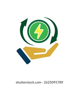 sustainable icon. green energy vector in hand. reuse, recycle, net zero, green energy, eco-friendly concept. Solid design style