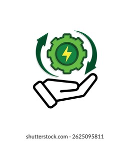 sustainable icon. green energy vector in hand. reuse, recycle, net zero, green energy, eco-friendly concept. Mixed design style