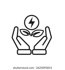 sustainable icon. green energy vector in hand. reuse, recycle, net zero, green energy, eco-friendly concept. Line design style
