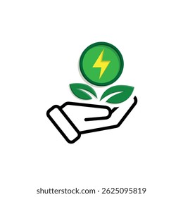 sustainable icon. green energy vector in hand. reuse, recycle, net zero, green energy, eco-friendly concept. Mixed design style