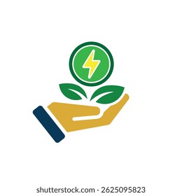 sustainable icon. green energy vector in hand. reuse, recycle, net zero, green energy, eco-friendly concept. Solid design style