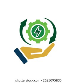 sustainable icon. green energy vector in hand. reuse, recycle, net zero, green energy, eco-friendly concept. Solid design style