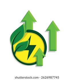 sustainable icon. green energy vector and up arrow. reuse, eco-friendly energy, zero emission, green energy, eco-friendly concept. Simple 3D design style