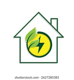 sustainable icon. green energy vector inside the house. energy source or resource office, eco-friendly energy, electricity symbol. Mixed design style