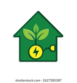 sustainable icon. green energy vector inside the house. energy source or resource office, eco-friendly energy, electricity symbol. Simple 3D design style