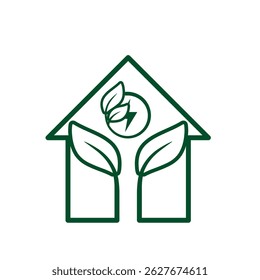 sustainable icon. green energy vector inside the house. energy source or resource office, eco-friendly energy, electricity symbol. Line design style