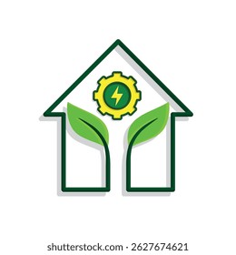 sustainable icon. green energy vector inside the house. energy source or resource office, eco-friendly energy, electricity symbol. Mixed design style