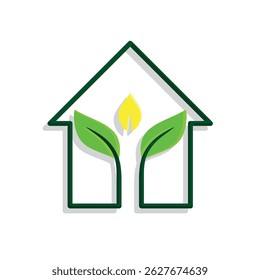 sustainable icon. green energy vector inside the house. energy source or resource office, eco-friendly energy, electricity symbol. Mixed design style