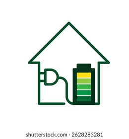 sustainable icon. green energy vector inside the house. energy source or resource office, eco-friendly energy, electricity symbol. Mixed design style
