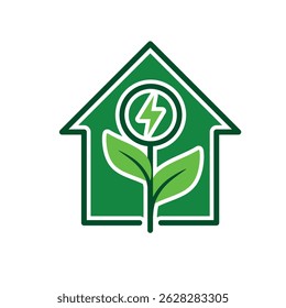 sustainable icon. green energy vector inside the house. energy source or resource office, eco-friendly energy, electricity symbol. Solid design style