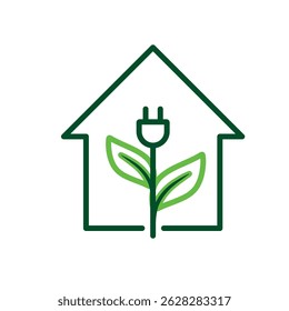 sustainable icon. green energy vector inside the house. energy source or resource office, eco-friendly energy, electricity symbol. Line design style