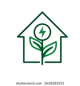 sustainable icon. green energy vector inside the house. energy source or resource office, eco-friendly energy, electricity symbol. Line design style