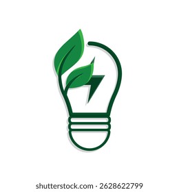sustainable icon. green energy vector with light. energy source. resource office, eco energy, electricity symbol. Mixed design style