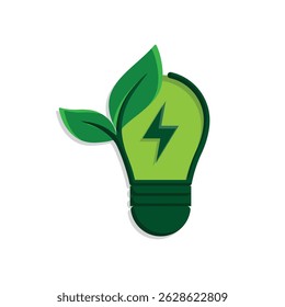 sustainable icon. green energy vector with light. energy source. resource office, eco energy, electricity symbol. Simple 3D design style
