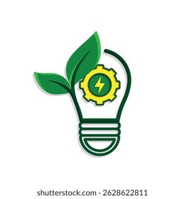 sustainable icon. green energy vector with light. energy source. resource office, eco energy, electricity symbol. Mixed design style