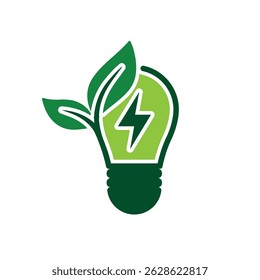 sustainable icon. green energy vector with light. energy source. resource office, eco energy, electricity symbol. Solid design style