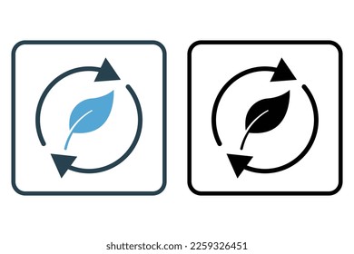 Sustainable icon illustration. Arrow icon with leaf. icon related to ecology, renewable energy. Solid icon style. Simple vector design editable