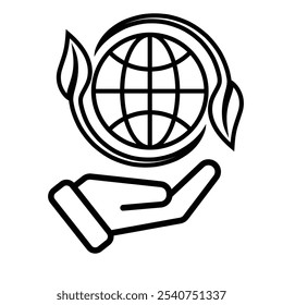 sustainable icon. with reuse in hand. recycling, renewal for carbon reduction, net zero, green energy, eco-friendly concept. outline design style. vector illustration
