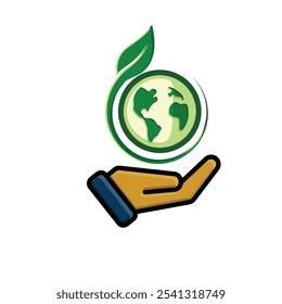 sustainable icon. with reuse in hand. recycling, renewal for carbon reduction, net zero, green energy, eco-friendly concept. flat design style. vector illustration