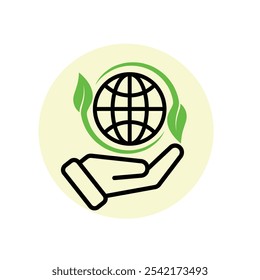sustainable icon. with reuse in hand. recycling, renewal for carbon reduction, net zero, green energy, eco-friendly concept. mixed design style. vector illustration