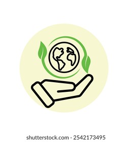 sustainable icon. with reuse in hand. recycling, renewal for carbon reduction, net zero, green energy, eco-friendly concept. mixed design style. vector illustration