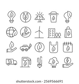 Sustainable icon set line renewable energy.