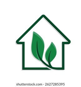 sustainable icon. vector house with plants. symbol, eco, reuse, recycle, zero emission, web. mixed style design