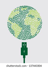 Sustainable icons with usb over white background vector illustration