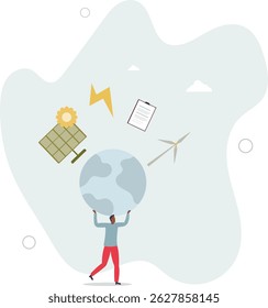 sustainable industry with windmills and solar energy panels. character life .