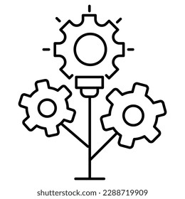  Sustainable innovation, Environmentally friendly creativity, Illuminated growth, Innovative sustainability efforts, Tree-based invention vector line icon with editable stroke.