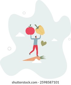 Sustainable lifestyle concept.eating vegetables.flat character life .