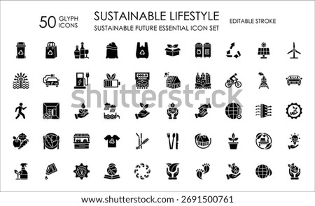 Sustainable Lifestyle solid icon set, prioritizing the needs and lifestyle of today, this icon is very relevant. EPS file, dimensions 64x64 PX