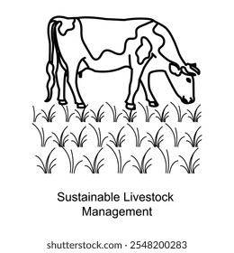 Sustainable Livestock Management Icon – A Cow and Grass Symbolizing Eco-friendly Animal Farming