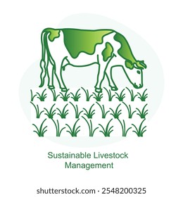 Sustainable Livestock Management Icon – A Cow and Grass Symbolizing Eco-friendly Animal Farming